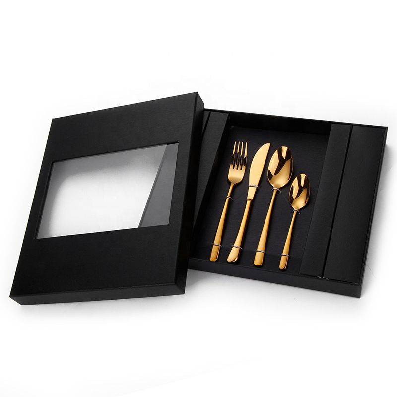 16\/20\/24 ชิ้นสแตนเลสสตีลโกลด์ flatware 16 20 24 ชิ้นชุดช้อนส้อมพร้อมกล่อง