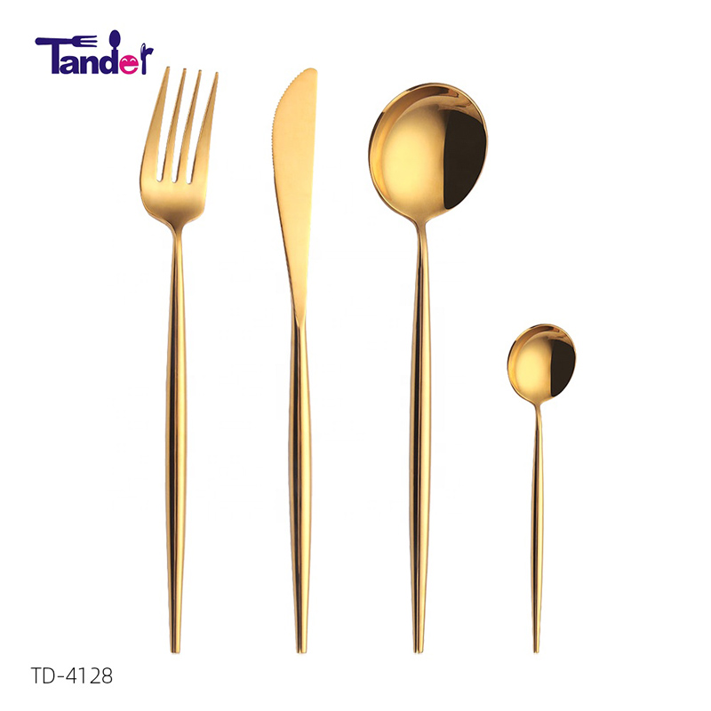 18\/8 สแตนเลส LFGB ใช้ได้กระจกสูงปริมาณต่ำหุ้น flatware ชุดช้อนส้อมทอง